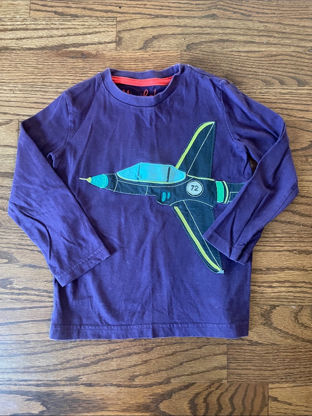 Mini Boden Purple Long-Sleeve Tee with Airplane Graphic